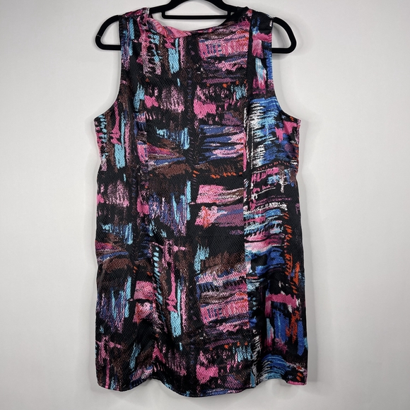 2/$30 Lane Bryant Abstract Watercolor Tunic Blouse 14 Black Multi Gathered #7167 - Picture 9 of 14